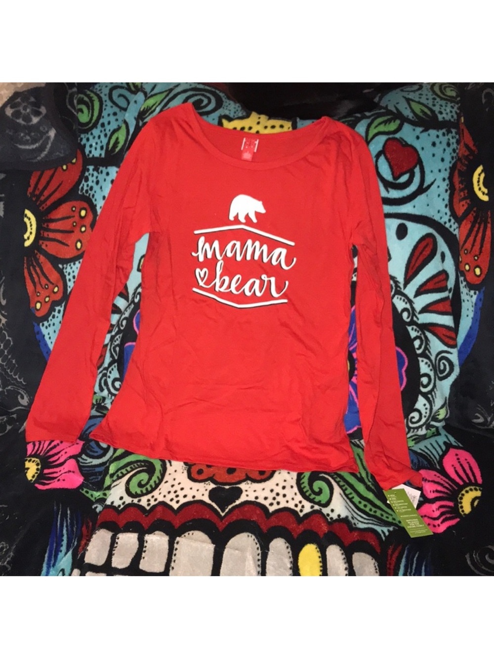 Mama Bear Red & white Long-Sleeve small pajama Top New - Picture 1 of 4